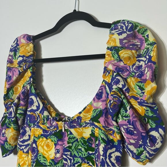 Zara Purple/Yellow/Blue Floral Corset Style Puff Sleeve Mini Dress Small NWT - Picture 8 of 8